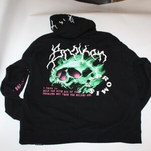 Broken Promises Hoodie Mens small  Black Garage Punk Graphic Grunge Skull Logo